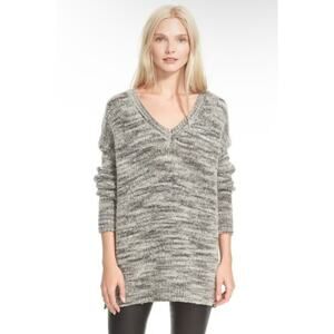 Vince Wool-Silk Oversized Drop-Shoulder V-Neck Space-Dye Knit Cozy Sweater - Med
